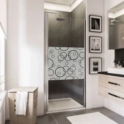 Porte de douche pivotante l.90 x H.192 cm, verre transparent anticalcaire, décor Cercles, profilé chromé, Schulte NewStyle