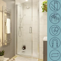 Porte de douche pivotante l.70 x H.195 cm, verre transparent, profilés alu chrome, GoodHome Ledava