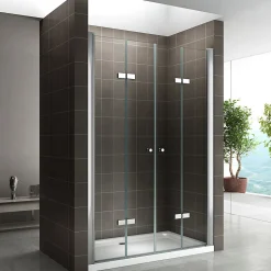 Porte de douche pliante EMMY H.195 largeur réglable 112 à 116 cm verre transparent - Saniverre