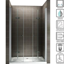 Porte de douche pliante EMMY H.195 largeur réglable 112 à 116 cm verre transparent - Saniverre
