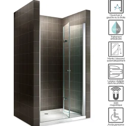 Porte de douche pliante MONA H.195 - largeur réglable de 76 à 80 cm verre transparent - Saniverre