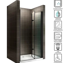 Porte de douche pliante MONABLACK H.195 largeur réglable 100 à 104 cm verre transparent - Saniverre