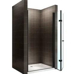 Porte de douche pliante MONABLACK H.195 largeur réglable 92 à 96 cm verre transparent - Saniverre