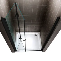 Porte de douche pliante MONABLACK H.195 largeur réglable 92 à 96 cm verre transparent - Saniverre