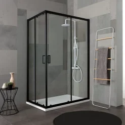 Porte De Douche 80X100 H 190 Profilé Noir Mat Verre Clair - City