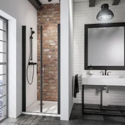 Portes de douche battantes l.90 x H.192 cm, verre transparent anticalcaire, profilé noir mat, Schulte NewStyle