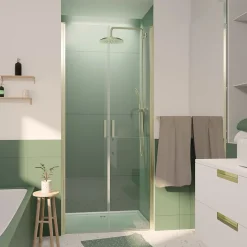 Portes de douche battantes 90 x 200 cm, profilés doré brossé, Galedo Saloon