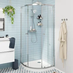 Portes de douche coulissantes accès d'angle quart de cercle l.90 x L.90 x H.195 cm, verre transparent, profilés alu chrome, GoodHome Ledava