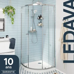 Portes de douche coulissantes accès d'angle quart de cercle l.90 x L.90 x H.195 cm, verre transparent, profilés alu chrome, GoodHome Ledava