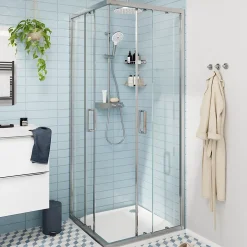 Portes de douche coulissantes accès d'angle l.90 x L.90 x H.195 cm, verre transparent, profilés alu chrome, GoodHome Ledava