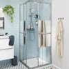Portes de douche coulissantes accès d'angle l.80 x L.80 x H.195 cm, bandes miroir, profilés alu chrome, GoodHome Ledava