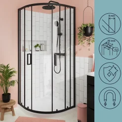 Portes de douche coulissantes accès d'angle quart de cercle l.90 x L.90 x H.195 cm, verre transparent, profilés alu noir, GoodHome Ledava