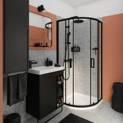 Portes de douche coulissantes accès d'angle quart de cercle l.90 x L.90 x H.195 cm, verre transparent, profilés alu noir, GoodHome Ledava