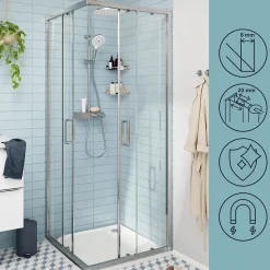 Portes de douche coulissantes accès d'angle l.80 x L.80 x H.195 cm, verre transparent, profilés alu chrome, GoodHome Ledava