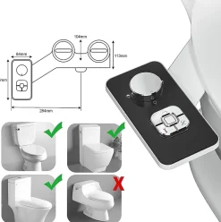 Pulvérisateur bidet non électrique, double buses autonettoyantes, nettoyage avant/arrière, bouton réglable eau froide.