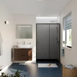 PURA Porte de douche 100x195cm coulissante anticalcaire avec profilés Noir mat (CERAHP100BGG)