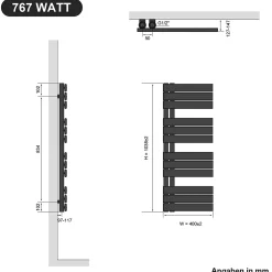 Radiateur à eau chaude SIRHONA Salle de bain Sèche-serviettes 1000x400x62mm - Vertical -Gris