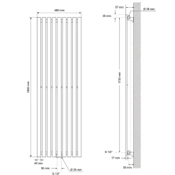 Radiateur à Panneaux Design Stella, 1800 x 480 mm, Anthracite, avec Connexion Central, Plat, Vertical, Monocouche