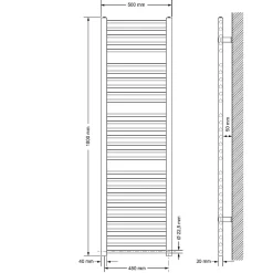 Radiateur avec Élément Chauffant Électrique 1200W - 500 x 1800 mm - Blanc - Connexion Latéral