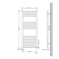 Radiateur de salle de bain Sahara 500x1200 mm noir mat droit