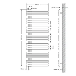 Radiateur de Salle de Bain Design Iron EM, 600 x 1600 mm, Anthracite, en Acier Revêtu par Poudre