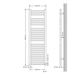 Radiateur de Salle de Bain Design Sahara, 400x1500 mm, Anthracite, Forme Droite