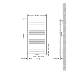 Radiateur de Salle de Bain Design Sahara, 500 x 800 mm, Blanc, Forme Droit