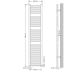 Radiateur de Salle de Bain Design Sahara, 300 x 1800 mm, Blanc, Forme Droite