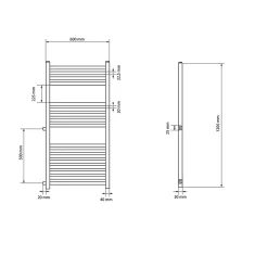 Radiateur Design Sahara - 600 x 1200 mm - Blanc - avec Raccord Latéral 500 mm - Sèche-Serviettes Rénovation pour Salle de Bain