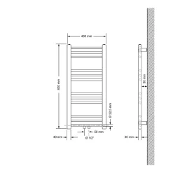 Radiateur Design Sahara Non Electrique - 400 x 800 mm - Blanc - Connexion Central - sans Kit de Raccordement - Forme Droit