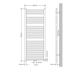 Radiateur Design Sahara Non Electrique - 600 x 1500 mm - Anthracite - Connexion Central - sans Kit de Raccordement