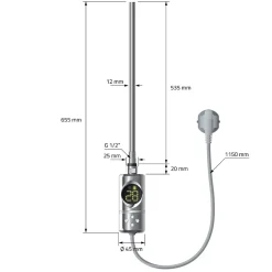 Radiateur Electrique Sahara 500x800 mm, Chrome, Sèche-Serviettes en Panneau, Raccordement Latéral Courbé, Barre Chauffante