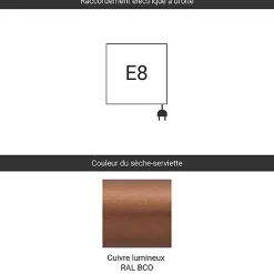 Radiateur électrique cuivre - (HxL) 1600x440mm - 1000 Watt - 1000 Watt - SHE1600-440VE8BCO