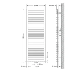 Radiateur Salle de Bain 750x1500 mm Anthracite Courbé Raccord Central au Bas avec Garniture de Raccordement Forme d'Angle
