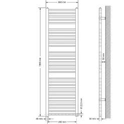 Radiateur salle de bain 500x1800 mm blanc recordement central sèche-serviettes