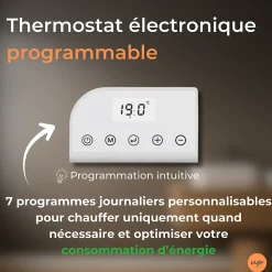 Radiateur sèche serviettes électriques à inertie sèche barres rondes 500W thermostat programmable Cosyup Olen Blanc Garantie 3 ans