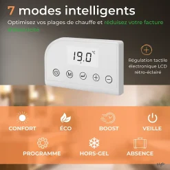 Radiateur sèche serviettes électriques à inertie sèche barres rondes 500W thermostat programmable Cosyup Olen Blanc Garantie 3 ans