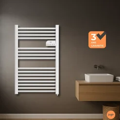 Radiateur sèche serviettes électriques à inertie sèche barres rondes 500W thermostat programmable Cosyup Olen Blanc Garantie 3 ans