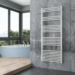 Radiateur sèche-serviettes 150x60cm design salle de bain en laiton, Blanc, R18W, Sans porte-serviette, avec kit connexion blanc