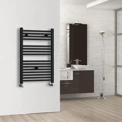 Radiateur sèche-serviettes circuit de chauffage 80 cm x 50 cm finition NOIR mat en acier Kibath