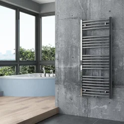 Radiateur sèche-serviettes design 118x50cm acier inox - Chrome - R20C - Avec porte-serviette + kit connexion chromé
