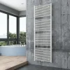 Radiateur sèche-serviettes 180x60cm design salle de bain en laiton, Blanc, R18W, Avec porte-serviette droit + kit connexion blanc