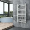 Radiateur sèche-serviettes 120x60cm design salle de bain en laiton, Blanc, R18W, Avec porte-serviette droit + kit connexion blanc