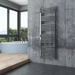Radiateur sèche-serviettes design 150x50cm acier inox - Chrome - R20C - Avec porte-serviette + kit connexion chromé