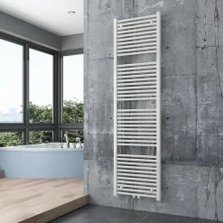 Radiateur sèche-serviettes 180x50cm design salle de bain en laiton, Blanc, R18W, Avec porte-serviette droit, Sans kit de connexion
