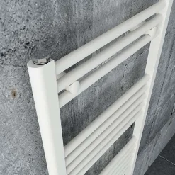 Radiateur sèche-serviettes 180x50cm design salle de bain en laiton, Blanc, R18W, Avec porte-serviette droit, Sans kit de connexion