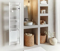 Radiateur sèche-serviettes connecté Doris avec soufflerie étroit 1300W Blanc carat - ATLANTIC - 851291