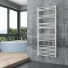 Radiateur sèche-serviettes 150x60cm design salle de bain en laiton, Blanc, R18W, Avec porte-serviette droit + kit connexion blanc