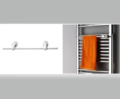 Radiateur sèche-serviettes 150x60cm design salle de bain en laiton, Blanc, R18W, Avec porte-serviette droit + kit connexion blanc