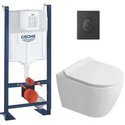 Rapid SL Pack WC bâti autoportant + WC suspendu sans bride Ceramia avec abattant SoftClose + plaque noir mat (GRRCEPXWR11-FR)